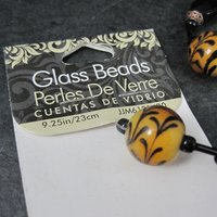 Orange Lampwork Black Glass Bead Strand Cousins 9.25"