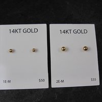 14K Yellow Gold Ball Stud Piercing Earrings 3mm OR 4mm New Old Stock