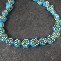 7mm Blue and Green Glass Flower Beads Bliss Beads