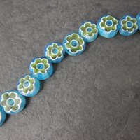 7mm Blue and Green Glass Flower Beads Bliss Beads