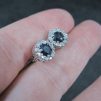 Sterling Silver Sapphire Diamond Stud Earrings