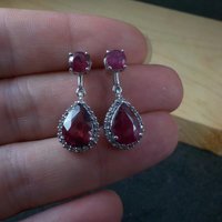 Estate Sterling Ruby White Topaz Earrings