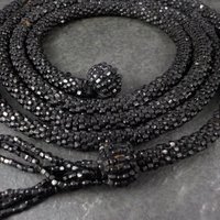 Antique Black Soft Jet Beaded Necklace, Art Deco, ca 1900 to 1920s, Victorian Mourning 42 Inches
