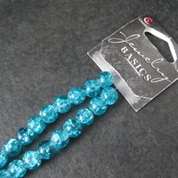 6mm Round Blue Glass Crackle Beads 14" Bead Strand