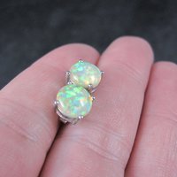 Estate Sterling Silver 8mm Opal Stud Earrings