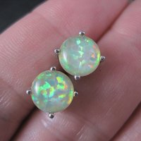 Estate Sterling Silver 8mm Opal Stud Earrings