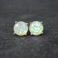 Estate Sterling Silver 8mm Opal Stud Earrings