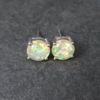Estate Sterling Silver 8mm Opal Stud Earrings