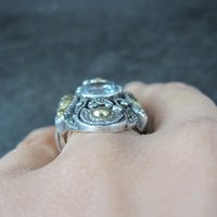 Ornate Estate Sterling 18K Blue Topaz Ring Size 7