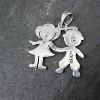 Sterling Boy & Girl Holding Hands Pendant Vintage Mexican Silver Children