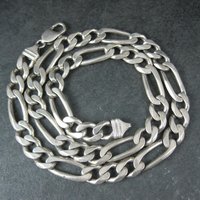Vintage Italian Sterling Figaro Chain Necklace 22 Inches 10MM Wide