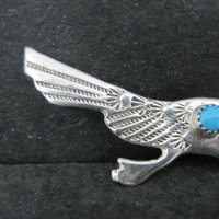 Vintage Sterling Native American Turquoise Roadrunner Brooch