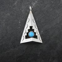 Turquoise Shadowbox Pendant Vintage Navajo Sterling Silver Signed New Old Stock