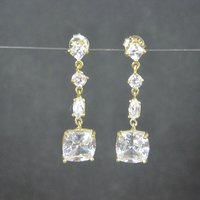 Vermeil Cubic Zirconia Dangle Earrings Sterling Silver Estate Jewelry