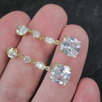 Vermeil Cubic Zirconia Dangle Earrings Sterling Silver Estate Jewelry