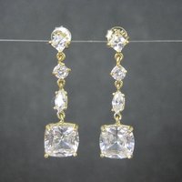 Vermeil Cubic Zirconia Dangle Earrings Sterling Silver Estate Jewelry