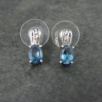 Blue Topaz and Diamond Stud Earrings Sterling Silver