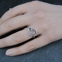 Vintage Sterling Double Heart Ring Size 6.5