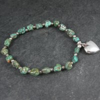 Green Turquoise Stretch Bracelet with Sterling Silver Heart Charm
