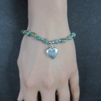 Green Turquoise Stretch Bracelet with Sterling Silver Heart Charm