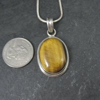 Vintage Sterling Tiger Eye Pendant Silver Estate Necklace