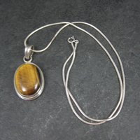 Vintage Sterling Tiger Eye Pendant Silver Estate Necklace