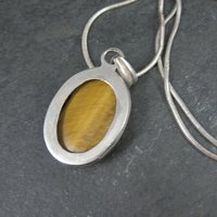 Vintage Sterling Tiger Eye Pendant Silver Estate Necklace