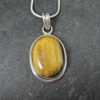 Vintage Sterling Tiger Eye Pendant Silver Estate Necklace