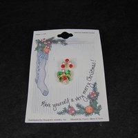 Vintage Crystal Enamel Candy Cane Pin New Old Stock