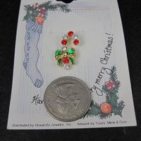 Vintage Crystal Enamel Candy Cane Pin New Old Stock
