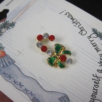 Vintage Crystal Enamel Candy Cane Pin New Old Stock