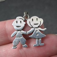 Sterling Boy & Girl Holding Hands Pendant Vintage Mexican Silver Children