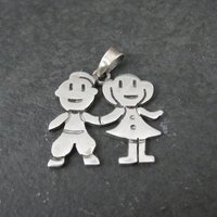Sterling Boy & Girl Holding Hands Pendant Vintage Mexican Silver Children