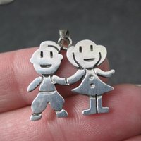 Sterling Boy & Girl Holding Hands Pendant Vintage Mexican Silver Children