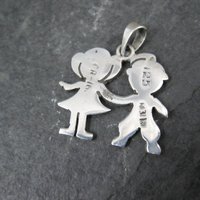 Sterling Boy & Girl Holding Hands Pendant Vintage Mexican Silver Children