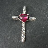 Sterling Silver Ruby Heart Cross Pendant