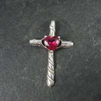 Sterling Silver Ruby Heart Cross Pendant