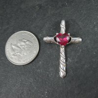 Sterling Silver Ruby Heart Cross Pendant
