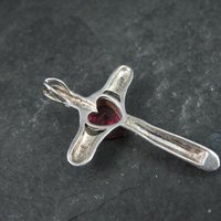Sterling Silver Ruby Heart Cross Pendant