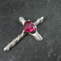 Sterling Silver Ruby Heart Cross Pendant