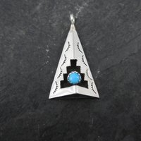 Turquoise Shadowbox Pendant Vintage Navajo Sterling Silver Signed New Old Stock
