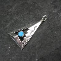 Turquoise Shadowbox Pendant Vintage Navajo Sterling Silver Signed New Old Stock