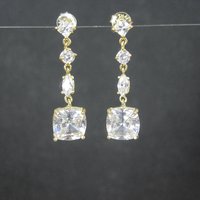 Vermeil Cubic Zirconia Dangle Earrings Sterling Silver Estate Jewelry
