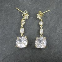 Vermeil Cubic Zirconia Dangle Earrings Sterling Silver Estate Jewelry