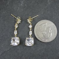 Vermeil Cubic Zirconia Dangle Earrings Sterling Silver Estate Jewelry