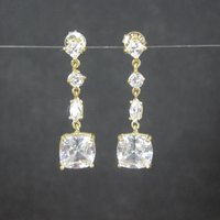 Vermeil Cubic Zirconia Dangle Earrings Sterling Silver Estate Jewelry