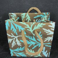 Lot of 2 Small Glossy Aqua Turquoise Leaf Gift Bags 4x2.5x4"
