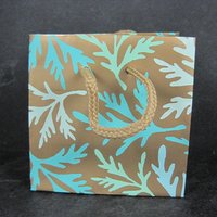 Lot of 2 Small Glossy Aqua Turquoise Leaf Gift Bags 4x2.5x4"