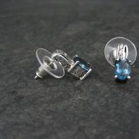 Blue Topaz and Diamond Stud Earrings Sterling Silver