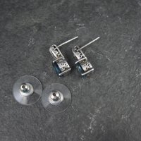 Blue Topaz and Diamond Stud Earrings Sterling Silver